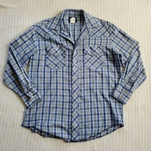 Vintage Wrangler Shirt Mens 15.5 x 34 Medium Western Pearl Snap Cowboy Long